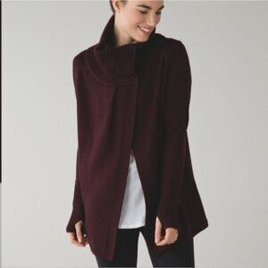 Lululemon 100% Merino Wool Cardigan Karmic Cocoon Wrap Burgundy Size 10